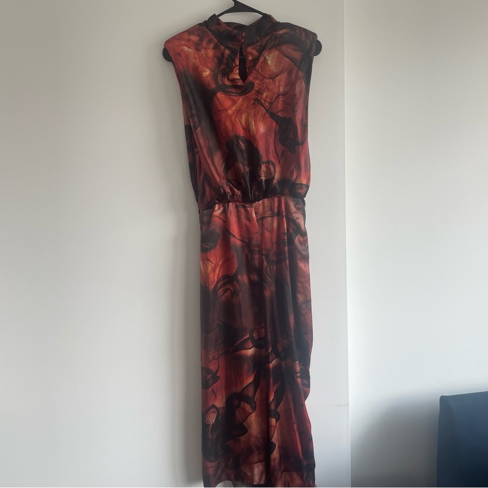 Allsaints orange/Red and black dress with a tie at the side - Picture 5 of 7